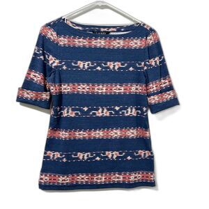 Lauren Ralph Lauren Womens Tee Boatneck Embroidered Blue Petite Medium